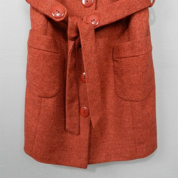 Anthropologie Tabitha Blustery Days Vest Size 6 Rust Orange Tweed Belted Jacket - Picture 7 of 15